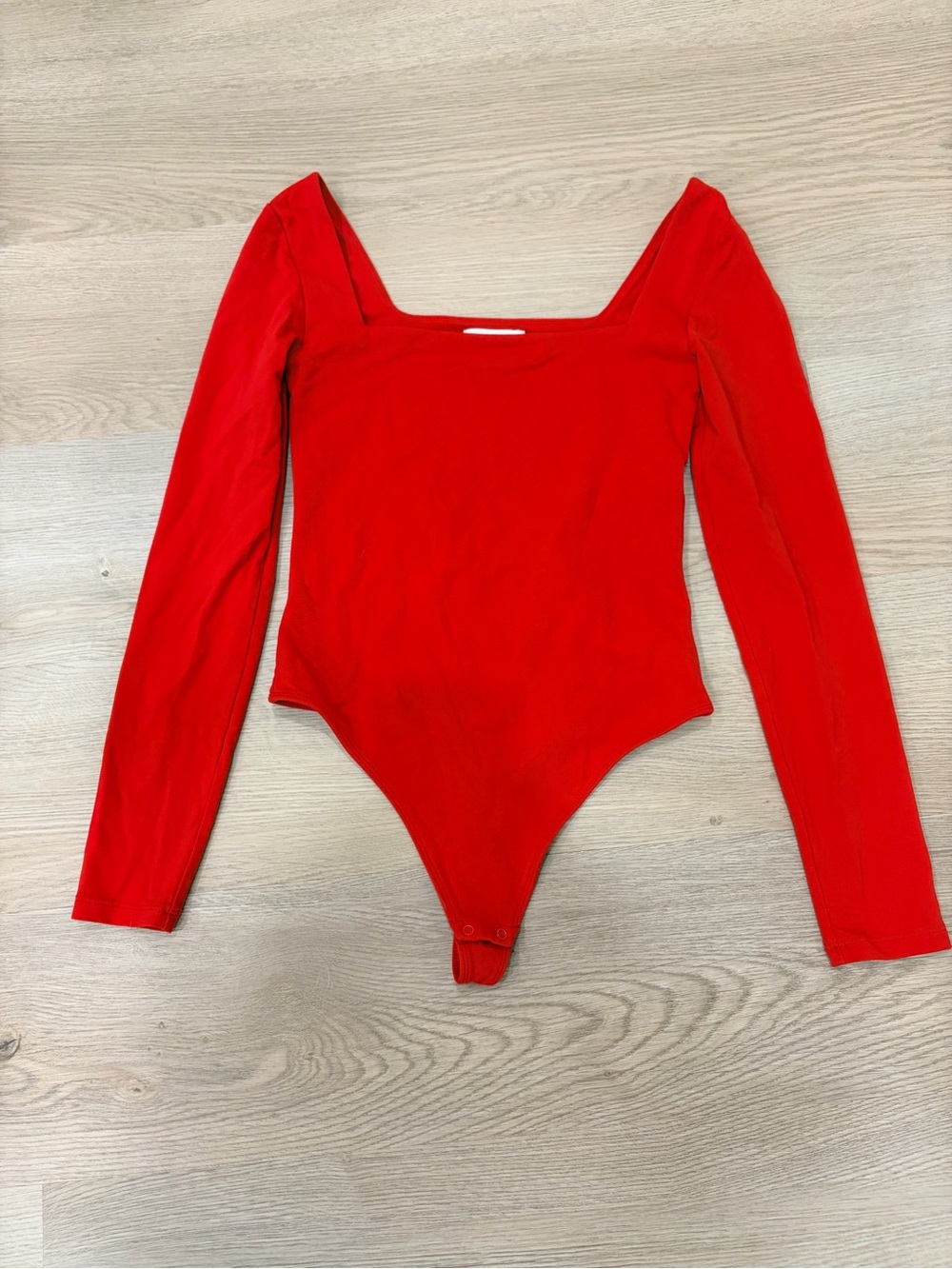 Babaton Red Long-Sleeve Square-Neck Bodysuit